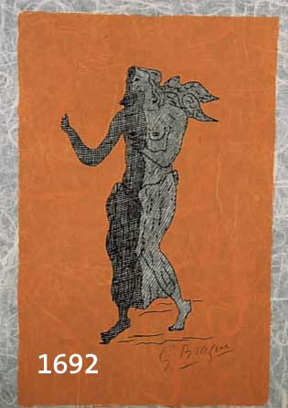 BRAQUE, GEORGES, 1882-1963, TANZENDE, FARBLITHOGRAPHIE AUF JAPANPAPIER, IM DRUCK SIGNIERT, RE. U. HANDSIGNIERT, CA. 39 X 24 CM, U.GL., R.