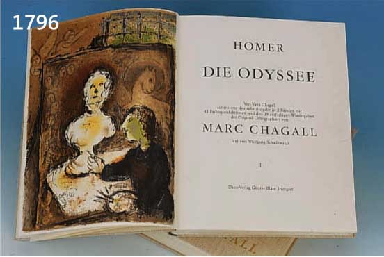 CHAGALL, MARC, HOMER: DIE ODYSEE, AUTORI- SIERTE DEUTSCHE AUSGABE IN ZWEI BÄNDEN MIT 43 FARBREPRODUKTIONEN U. DEN 39 EINFARBIGEN WIE- DERGABEN ...