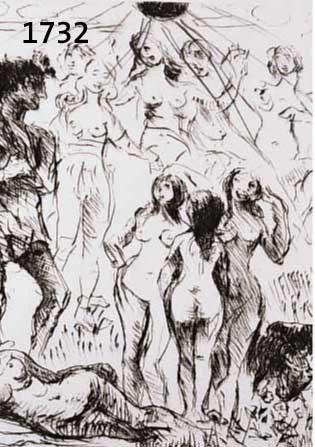 CORINTH, LOVIS, 1858-1925, APOLLO UND DIE MUSEN, KALTNADELRADIERUNG VON 1923, RE. U. HANDSIGNIERT, CA. 27.6 X 23.5 CM, PP