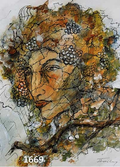 FRIELING, FLORIAN, 1939-1994, BACCHUSKOPF, AQUARELL UNF TUSCHFEDER, RE. U. HANDSIGNIERT UND DAT. 1983, CA. 48 X 46CM, PP, U.GL., R.