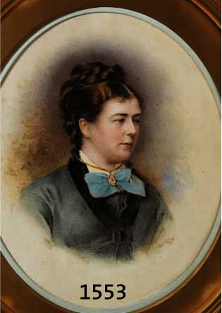 Dickinson, Lowes Cato, 1819-1908, Portrait einer Dame, Öl/Porzellan, re. u. sign und dat. 1875, im Oval ca. 25 x 20 cm, u.Gl.,R