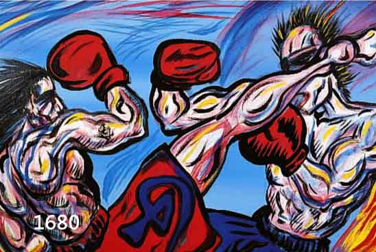 BLANKENBURG, REINHARD, ZEITGEN. MALER, ZWEI KICKBOXER, ÖL/LWD, RE. U. SIGN. UND DAT. 92, CA. 60 X 80 CM, R.