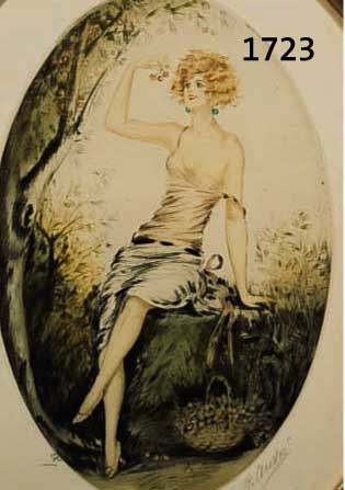 ZWEI FARBRADIERUNGEN, FRANKREICH, 20ER JAHRE, DARSTELLUNGEN VON JUNGEN FRAUEN, IM OVAL JE CA. 31 X 21 CM BZW. 24 X 15 CM, U.GL., R.