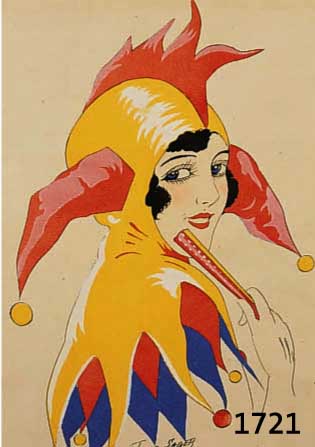 Sager, Xavier, frz. KÜnstler, 20er Jahre, PortrÄt einer Frau als Pierrot verkleidet, Gouache auf Papier, mittig unten sign., ca. 25 x 17 cm, PP, ...