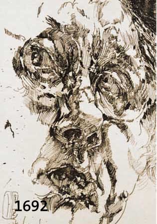 JANSSEN, HORST, 1929-1995, RADIERUNG, SELBSTBILDNIS BAROCK, 1982, RE. U. HANDSIGN., CA. 29.5 X 21 CM, AUS GRIFFELKUNST