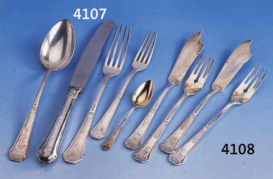 12-TEIL. FISCHBESTECK, REINER JUGENDSTIL, LUTZ U. WEISS PFORZHEIM, MODELL NR. 3800, BA- DENER MUSTER, 800ER SILBER, BEST. AUS 6 MESSERN UND 6 ...
