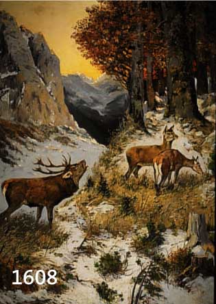 BERGER, GEORG, MÜNCHENER MALER, UM 1900, HIRSCH UND REHE VOR HOCHGEBIRGSKULISSE, ÖL/LWD, RE. U. SIGN., CA. 100 X 70 CM