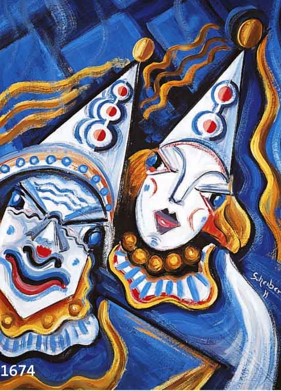 SCHEIBER, H., ZEITGEN. UNGARISCHER KÜNSTLER, ZWEI CLOWNS, GOUACHE AUF PAPIER, RE. U. SIGN., CA. 70 X 53 CM, U.GL. (SCHEIBE BESCH.), R.