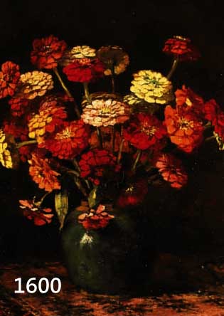 GROENEVELD, CORNELIS, 1882-1952, STILLEBEN MIT ZINNIEN IN GRÜNER VASE, ÖL/LWD, RÜCKSEITIG ALTER AUSSTELLUNGS- AUFKLEBER, KLEINE FLICKSTELLE, ...