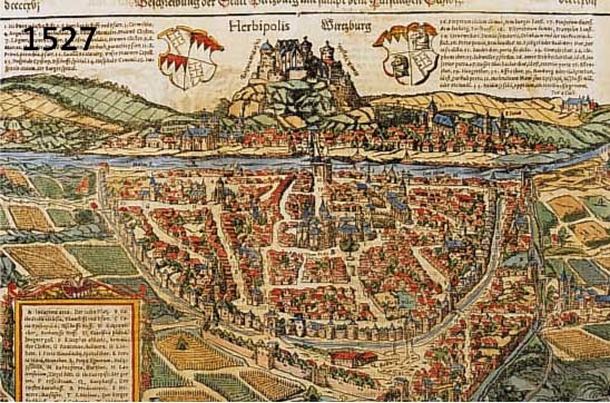 KONVOLUT VON 3 BLATT MIT ANSICHTEN VON WÜRZBERG, 1.) KOLOR. HOLZSCHNITT AUS SEB. MÜNSTER AUF DER DOPPELTEN BUCHSEITE BESCHREIBUNG DER STATT ...
