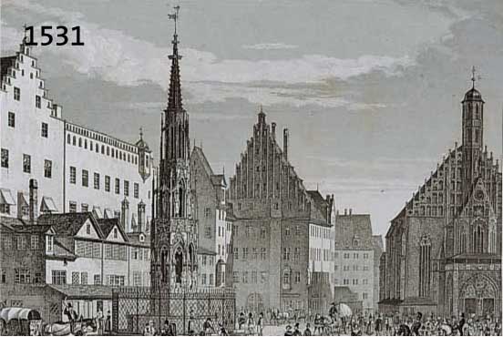 6 BLATT MIT ANSICHTEN UND KARTEN VON NÜRN- BERG, 1.) STAHLSTICH, CA. 1840, DER MARKTPLATZ IN NÜRNBERG, MIT SCHÖNEM BR., 11 X 16 CM; 2.) DIE ST. ...