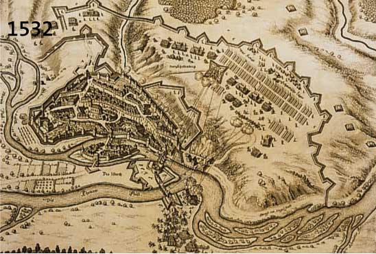 KONVOLUT VON 2 BLATT DONAWERDA UND UMGEBUNG, 1.) KUPFERSTICH AUS TH. EUROP. V. M. MERIAN, DIE STATHONAUWERTH SAMPT DER SCHWDISCHEN BELAGERUNG AUS ...