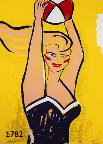 BACH, ELVIRA, GEB. 1951, BALLSPIELERIN, FARBSIEBDRUCK, HANDSIGNIERT UND NUM. 45/90, CA. 50 X 50 CM, PP, U.GL., R.