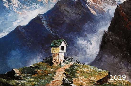 GRABONE, ARNOLD, GEB. 1896 MÜNCHEN - 1981 PERCHA- BUCHHOF, MARTERL IM GEBIRGE, ÖL/LWD., SIGN., RÜCKS. BEZ., 60,5 X 70,5 CM, R.