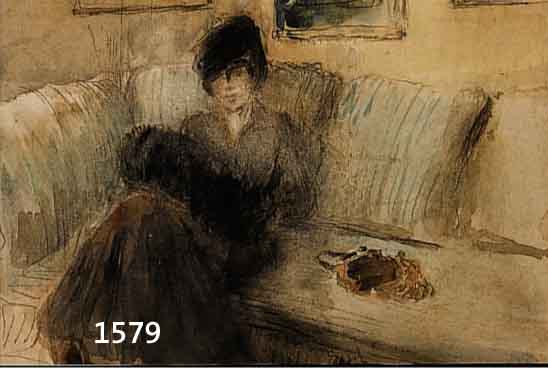 HUGO, GEORGES-VICTOR, 1868 BRÜSSEL-1925 PARIS, SITZENDE DAME MIT MUFF, AQUARELL AUF PAPIER RE.U. SIGN., CA. 20 X 25 CM, PP, U.GL., R.