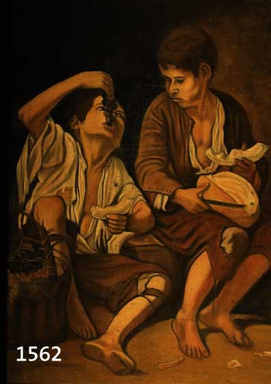 UNBEKANNTER MALER, 20ER/30ER JAHRE, KOPIE NACH MURILLO, TRAUBEN- UND MELONENESSER, ÖL/LWD, CA. 100 X 83 CM, R.