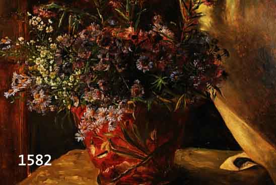MARTZ, P., WOHL ELSÄSSER MALER, UM 1890-1910, PRACHTVOLLES BLUMENSTILLEBEN IN ROTER KERAMIKVASE, ÖL/LWD, RE. U. SIGNIERT, CA. 60 X 73 CM, ...