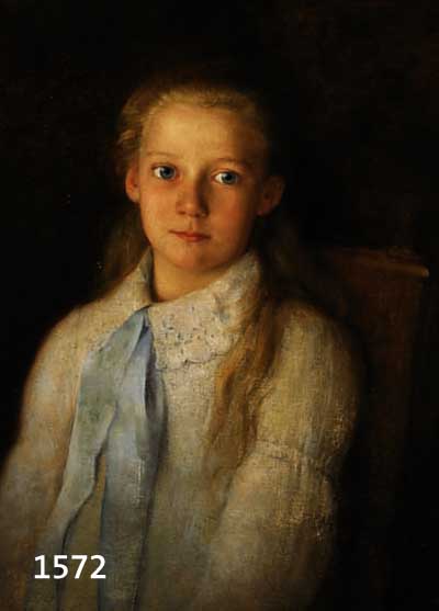 UNBEKANNTER MALER, DEUTSCH, UM 1890-1900, PORTRÄT EINES JUNGEN MÄDCHENS MIT WEIßEM KLEID UND BLAUER SCHLEIFE, ÖL/LWD, UNSIGNIERT, CA. 65 X 52 ...