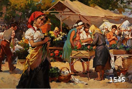 VIZKELETI, W., UNGARISCHER KÜNSTLER WOHL 1. HÄLFTE 20. JH., VIELFIGURIGER BLUMEN- MARKT, ÖL/LWD., SIGN., 50 X 70 CM, R.