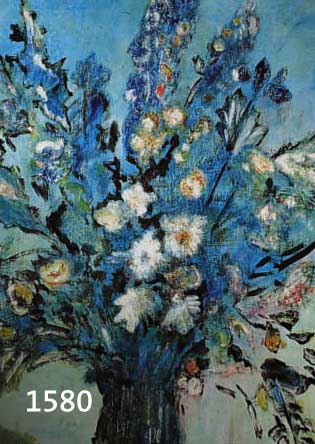 BJÖRN, L. D., WOHL SCHWEDISCHER KÜNSTLER, UM 1960, EXPRESSIVER BLUMENSTRAUSS IN BLAU, ÖL/HARTFASER, SIGN., DAT. 1966, VERSO SCHWEDISCHER ...