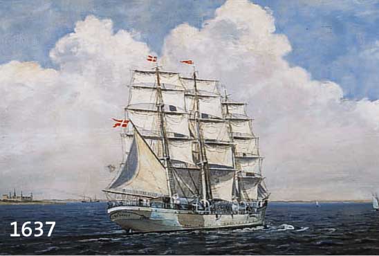 JESPERSEN, E., DÄNISCHER MALER, UM 1920, DREIMASTER "DANMARK" IN VOLLER TAKELAGE, ÖL/LWD, LI. U. SIGN., CA. 47 X 68 CM, R.