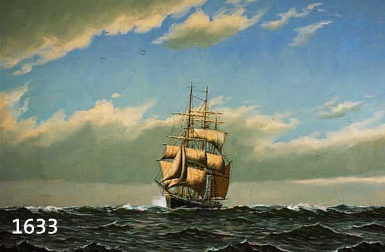 PALMER, O., DÄNISCHER MALER, 20ER JAHRE, SEGELSCHIFF IN VOLLER TAKELAGE AUF RUHIGER SEE, ÖL/GROBE LWD, RE. U. SIGN., CA. 70 X 100 CM, R.