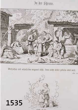 RICHTER, LUDWIG, 1803-1884, IN DER SCHEUNE, ERNTETANZ, ZWEI HOLZSTICHE, UM 1860, JE CA. 18 X 15 CM, PP