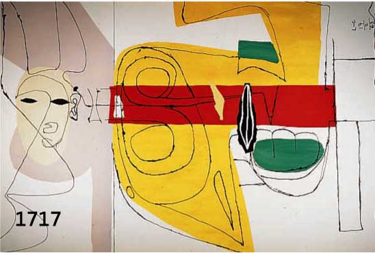 LE CORBUSIER, CHARLES EDOUARD, 1887-1965, FARBLITHOGRAPHIE VON 1963, IM STEIN SIGN., AN DEN RÄNDERN GEBRÄUNT, CA.