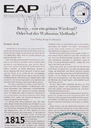 BEUYS, JOSEPH, 1921-1986, BEUYS-NUR EIN GRÜNER WIRRKOPF ? OFFSET, HANDSIGNIERT UND MIT FIU-STEMPEL VERSEHEN, EBENFALLS GESTEMPELT : ZUM ...