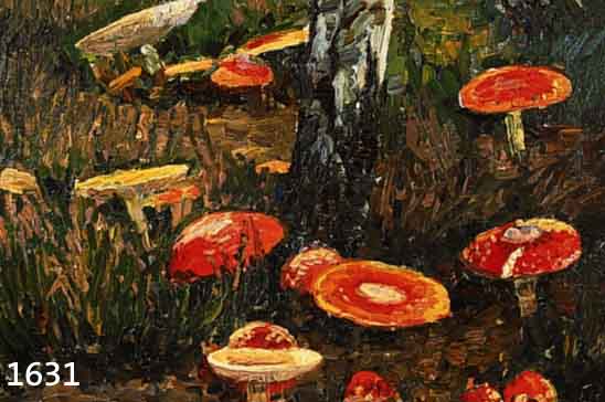 TÜPKE, HEINRICH, GEB. 1876 BRESLAU, PILZE IM WALD, ÖL/LWD, LI. U. SIGN., CA. 50 X 56 CM