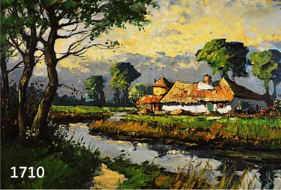 FISCHER, FRED, DEUTSCHER MALER, MITTE 20. JH., GEHÖFT AM FLUSS, ÖL/HARTFASER , LI. U. SIGN., CA. 65 X 85 CM, R.
