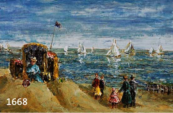 UNGER, WOLFGANG HEINZ, GEB. 1929 HALLE, VIELFIGURIGE SZENE AM STRAND, ÖL/HARTFASER, RE. U. SIGN., CA. 24 X 30 CM, R.