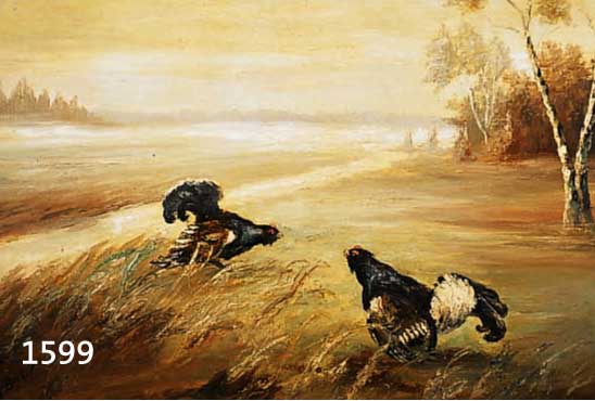 BECKER, H.W., 1. HÄLFTE DES 20.JH., BALZENDE AUERHÄHNE, ÖL/LWD, (L. ALTERSSPUREN), SIGN., 60 X 80 CM, R.