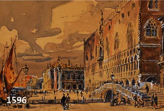 JACOBSHAGEN, BETTY, BERLINER KÜNSTLERIN, NACH- GEWIESEN NOCH UM 1930, VENEDIGANSICHT, AQUARELL, SIGN., BILDAUSSCHNITT 16 X 21.5 CM, IM ...