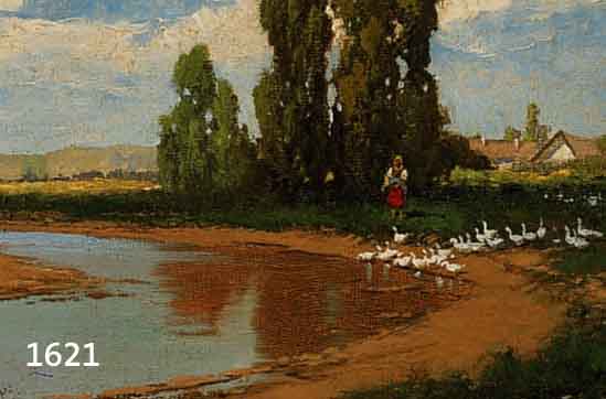NEOGRADY, LASZLO, GEB. 1892 IN BUDAPEST - 1965 , GÄNSEHIRTIN AN EINER FLUSSBIEGUNG, ÖL/LWD (DOUBLIERT), SIGN., 24 X 39 CM, R.