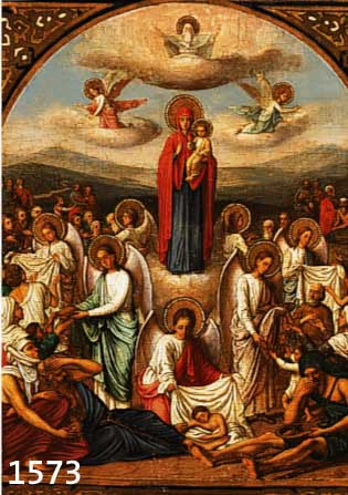 IKONE, RUSSLAND, UM 1900, DARST. DER GOTTESMUTTER "ALLER BETRÜBTEN FREUDE", TEMPERA AUF HOLZ, RESTAURIERT MIT KRAKELUREN, CA. 35 X 31 ...