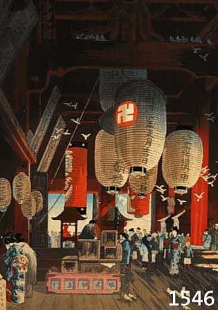 Drei Farbholzschnitte, Japan, um 1935-45, In der Markthalle, zwei Straßenszenen am Abend je ca. 33.5 x 23 cm, PP, u.Gl., R.