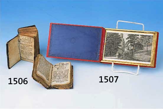 ZWEI BÜCHER: GEISTLICHER SCHILD, GEDRUCKT ZU MAINZ, 1647 U. THOMAE VON KEMPEN NACHFOLGUNG CHRISTI, 4 BÜCHER (IN EINEM BUCH), LEDEREINBAND, ...