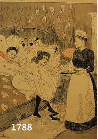 THEOPHILE STEINLEN, FARBLITHOGRAPHIE 1893, GUTEN MORGEN, DABEI: A. GUILLAUME, EMANZIPA- TION, LITHOGRAPHIE 1893, IM STEIN SIGNIERT, JE CA. 35 X 24 ...