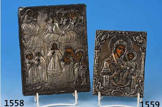 IKONE MIT OKLAD, RUSSLAND, 19. JH., OKLAD VON 1770/80, METALL VERSILBERT, CA. 13X 10 CM, L. ALTERSSP.