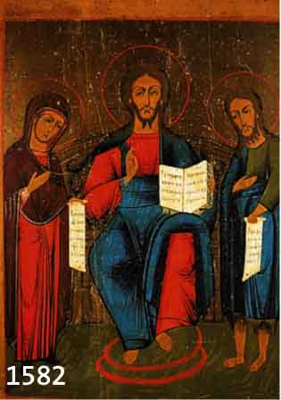 Grosse Ikone, Russland, um 1890/1900, 69x55cm, mit l. Alterssp., aus drei Teilen zusammengesetzt, daher mit einem l. aufge- besserten Spannungsriss