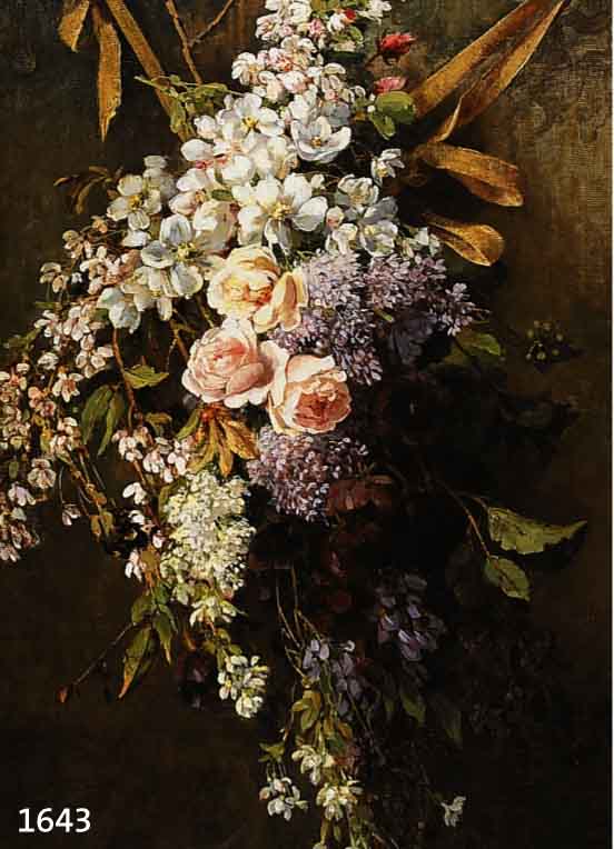 STROMEYER, HELENE MARIE, 1834 HANNOVER-1924 KARLSRUHE, STILLEBEN MIT ROSEN, FLIEDER UND ANDEREN BLUMEN, ÖL/LWD, KL. REST. STELLE, RE. U. SIGN., ...