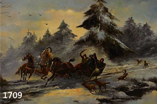 UNBEKANNTER KÜNSTLER, ANFANG 20. JH. ÖL/LWD., SCHLITTENFAHRT, UNLESERLICH SIGN., 50 X 100 CM, RAHMEN