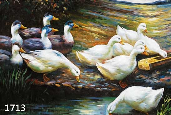 PORRAT ?,, MITTE 20. JH. ENTEN AM TEICH, ÖL/LWD., SIGNIERT, 51 X 61 CM R.