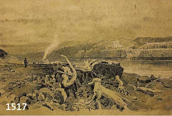 BRACHT, EUGEN, 1842 MOGENS-1921 DARMSTADT, AM TODTEN MEER, BLEISTIFTZEICHNUNG, VORSTUDIE ZU EINEM GROßEN GEMÄLDE, RE. U. SIGN., BETI- TELT, ...