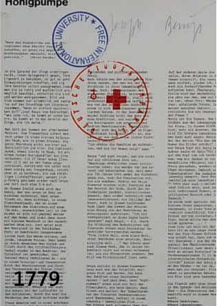 BEUYS, JOSEPH, 1921-1986, HONIGPUMPE, MULTIPLE, HANDSIGNIERT, MIT FIU- UND DEUTSCHE STUDENTENPARTEI GESTEMPELT, CA. 29 X 21 CM