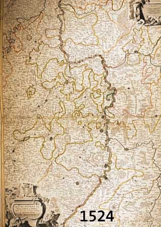 KUPFERSTICHKARTE VON SANSON/JAILLOT, PARIS, 1695, LE PALATINAT ET ELECTORAT DU RHEIN, MIT SPARSAMEM GRENZKOLORIT UND ZWEI KARTUSCHEN MITTELBUG, CA. ...