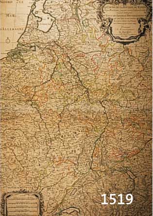 KUPFERSTICHKARTE VON SANSON/JAILLOT, PARIS 1692, LE COURS DE LA RIVIERE DU RHIN, VON DER QUELLE BIS ZUR MÜNDUNG, MIT BUGFALTE, ZWEI KARTUSCHEN, ...