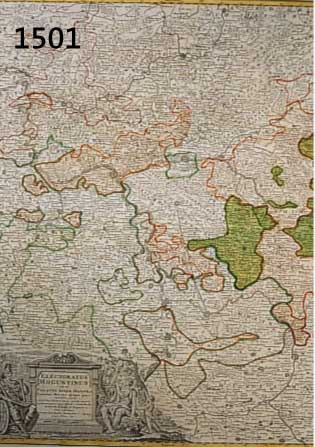 KUPFERSTICHKARTE VON HOMANN, 17. JH., HESSEN UND MAINZ, ELECTORATUS MOGUNTINUS, TEILKOLORIERT, LI. U. KARTUSCHE, CA. 55 X 46 CM, PP, U.GL., R.