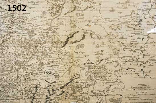 KUPFERSTICHKARTE VON SANSON, 1679, EVESCHE DE SPIRE, PARTIE DIE L'ESLECTORAT ET PALATINAT DU RHIN, MIT HEIDELBERG, BRETTEN UND GERMERSHEIM ...